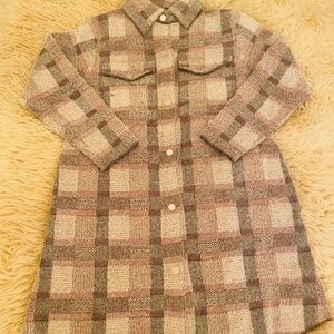 Pilcro long sweater/ jacket  - pink and grey plaid - heavyweight knit. Size XS